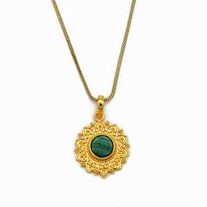 Trendy Unique Brass Necklace Boho Malachite Pendant For Women 18k Gold Plated Tribal Sun Floral Jewelry For Wholesale/OEM/ODM - Product Image 1
