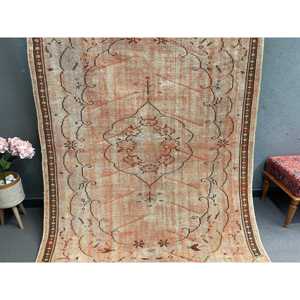 Alfombra Turca Vintage Grande de 5.3x8.1 pies (162x247 cm), Alfombra a Cuadros Naranja - Product Image 2