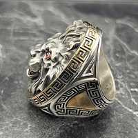 Bague pour homme en argent sterling 925 de qualité supérieure, faite à la main, avec tête de lion, sertie de zircons rouges, style hip-hop, cadeau de fiançailles ou de mariage