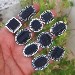 สินค้ามาใหม่925สีเงินสเตอริงชุบเงินรูปวงรีสีดำทัวร์มาลีนตั้งฝาครอบบาโฮแฮนด์เมดขายส่งจำนวนมาก - Product Image 1