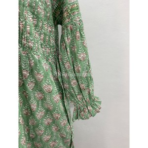 Bán Buôn Phụ Nữ Của 100% Bông Mùa Hè Ăn Mặc Handmade Khối In Ddiềm Vành Đai Và Nút Đứng Cổ Áo Giản Dị Đảng Mặc Ăn Mặc - Product Image 2