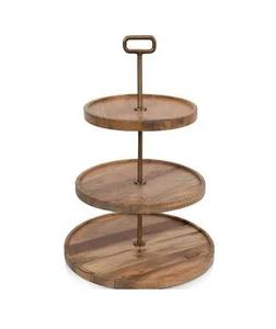 Support de service en bois rustique à 2 niveaux avec poignée, parfait pour les fruits, les collations, les desserts, plateau de présentation robuste pour la décoration des fêtes à domicile - Product Image 5