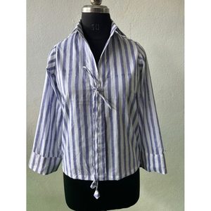 Blusa de Algodón Popelín a Rayas de Manga Larga para Mujer, Corte Holgado, Talla XL, Estilo Casual y Profesional para Oficina, Fiesta, Primavera - Product Image 1