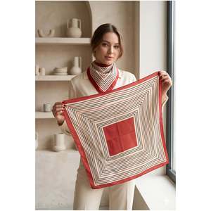 Foulard en satin à motifs pour femme 70x70 Rouge Ecru Noir FLR2001 - FLR2001-ecru - Product Image 1