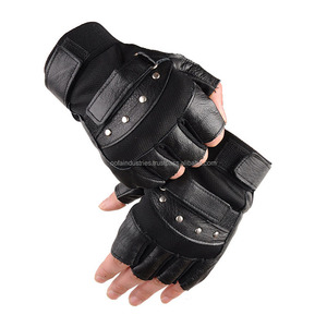 Gants en cuir à demi-doigts vintage pour hommes Noir Vélo Sport Gym Exercice Usage quotidien-Casual Touch Screen Compatible - Product Image 5