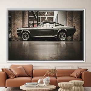 ผ้าใบพิมพ์ลายสวยงาม: ภาพศิลปะติดผนังรถฟอร์ดมัสแตงสไตล์วินเทจ,1P:กรอบสีขาว - Product Image 1