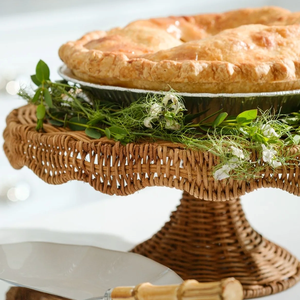 Soporte de mimbre para pasteles, bandeja de exhibición tejida a mano con bordes festoneados para pasteles y pasteles para bodas bohemias - Product Image 4