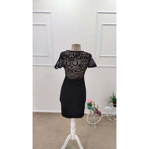 Robe courte en crêpe à col rond et manches courtes pour femme de Jane, avec détail en tulle transparent, élégante et chic pour les soirées - Product Image 6