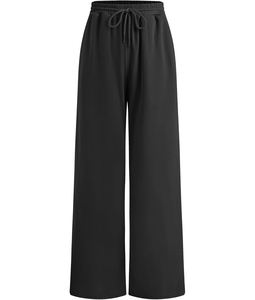 Tendance femmes taille haute jambe large pantalons de survêtement décontracté coupe ample pantalons de salon avec cordon de serrage doux polaire tissu pantalons de survêtement - Product Image 2