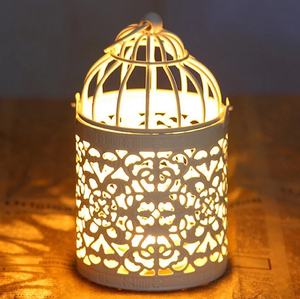 Venta al por mayor de lujo de metal blanco vintage jaula de pájaros linterna colgante portavelas hogar decorativo regalo - Product Image 6