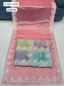 Sari en Georgette Douce et Élégante avec Broderies Lakhnavi Exquises – Tenue Ethnique Indienne et Pakistanaise pour Fêtes - Product Image 3