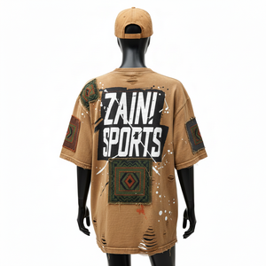 Camiseta Oversize para Mujer, Algodón Jersey Grueso de 240 GSM, Panel Marrón con Efecto Desgastado, Impresión Personalizada - Product Image 2