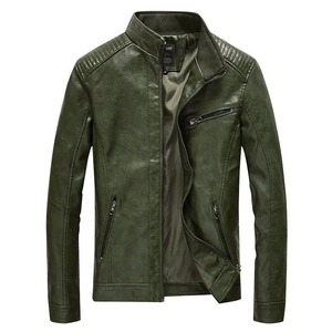 Veste verte en similicuir pour homme, manteau de moto rembourré en velours fin, vêtements d'extérieur décontractés, pardessus ample, veste grande taille pour homme - Product Image 3