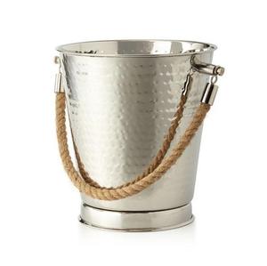 Seau à glace en acier inoxydable pour champagne, accessoires de bar, refroidisseur à vin de haute qualité, argent poli, avec poignées en corde, design martelé - Product Image 1