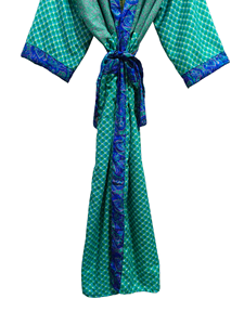 Túnica India Floral Seda Sari Kimono Vintage Sari Robe Suave Playa Fiesta Vestido Indio Hecho A Mano Seda Kimono - Product Image 4