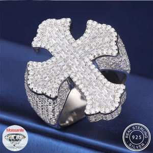 Baguette Cut Moissante Iced Out Cross <b>Ring</b> for <b>Men</b> Luxulry S925 <b>Silver</b> Diamond Hip Hop Jewelry - Product Image 2