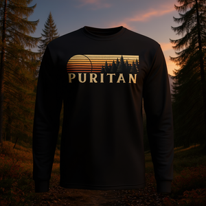 Puritan CO Vintage Evergreen Sunset T-shirt rétro à manches longues style années 80, vêtements promotionnels - Product Image 3