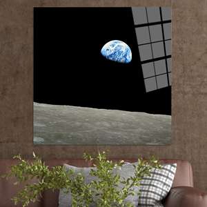 Impression sur toile élégante de l'aube sur la Terre et la Lune : Art mural photo spatial de la NASA, ART SUR VERRE TÉMPERÉ - Product Image 1