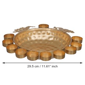 Urli de diseñador de pavo real tradicional de Metal dorado con 11 soportes de luz de té, centro de mesa perfecto para Diwali y Festival - Product Image 3