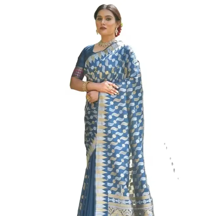 Royal style jamdani Printed patta Premium Quality Style beautiful Weaving design Rich pallu saree