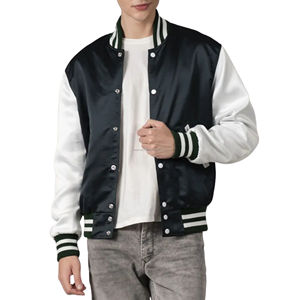 Satin Varsity Jacket Unisex Glossy Silky <b>Fabric</b> Lightweight Thin Patchwork Breathable Eco-Friendly Vintage American <b>Retro</b> Team - Product Image 3