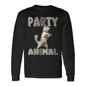 T-shirt à manches longues de qualité supérieure avec un design Husky Animal de la fête, pleine d'énergie et de joie - pour usage promotionnel - Product Image 1