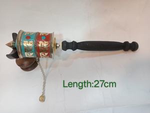 3 Roues de prière à main en pierre multicolore en laiton Style religieux Moulin à vent en métal sculpté Technique - Product Image 3