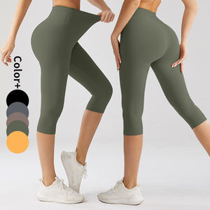 Capri Women's Breathable Yoga Pants With Embroidered Logo Custom <b>Pocket</b> <b>Legging</b> From Manufacturers - Product Image 4