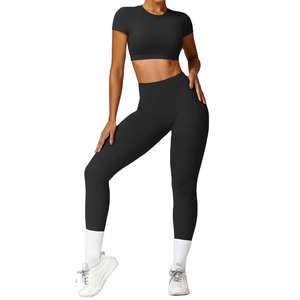 2025 nouveauté vêtements d'entraînement solide femmes Yoga tenue vêtements de sport Fitness Yoga porter durable Gym Fitness ensembles pour les femmes - Product Image 2
