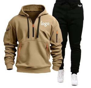 Custom <b>Embroidery</b> Men's Slim Fit Training Jogging Set 100% Cotton Plus Size <b>Sweatshirts</b> and Pants With Hood for Winter - Product Image 1