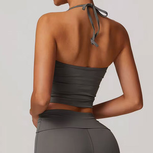 2024, venta al por mayor, camisetas personalizadas para mujer, camisetas sin mangas Halter ligeras transpirables de Color sólido a la moda para mujer - Product Image 3