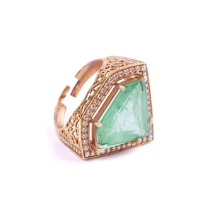 Anillo de Plata 925 con Corte de Diamante Gajaah, Diseño de Flor Trilogía, con Diamantes Polki y Triángulos Pavé, Chapado en Oro, Anillo Moderno - Product Image 3