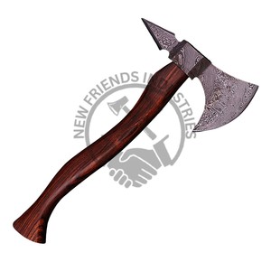 Hache à pointe en acier Damas faite à la main, hache Tomahawk forgée de haute qualité avec manche en bois de rose et étui en cuir, qualité personnalisée DIY - Product Image 2