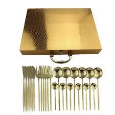 Atractivo mango 24 piezas latón Metal cubiertos cuchara tenedor cuchillos conjunto pintado acabado cubiertos juegos utensilios de cocina comedor cubiertos - Product Image 2