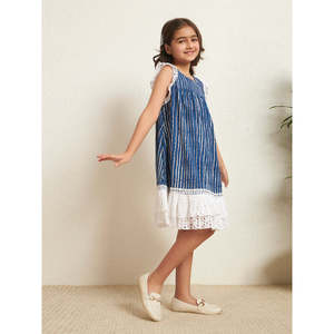 Bugandbees Abito da bambina in cotone a righe senza maniche con finiture in pizzo, lunghezza al ginocchio, casual, estivo, per <span class=keywords><strong>bambini</strong></span> - Product Image 3