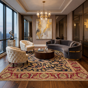 Alfombra Moderna de Lana/Seda con Diseño Floral, Tejida a Mano, de Pelo Corto, Ecológica, para Sala de Estar - Product Image 1