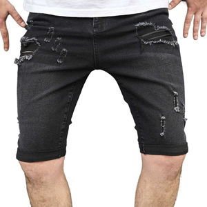 Parche bordado con apliques, ninguno, pantalones cortos de mezclilla holgados elásticos, pantalones vaqueros de gran tamaño, pantalones cortos de mezclilla desgastantes con lavado ácido para hombres - Product Image 3