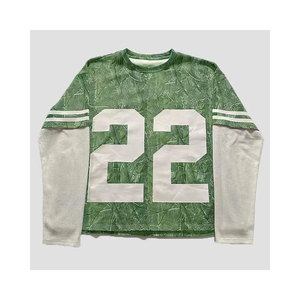 Wholesale Men's Oversized High Street T-<b>Shirts</b> 100% Cotton Screen Printed Double <b>Waffle</b> Sleeves Side Stripes Raw Hem Drop - Product Image 6