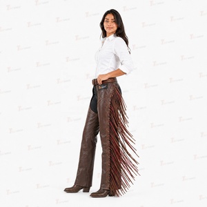 Guêtres en cuir véritable Tecnica pour femme, taille haute, avec franges, pour la protection équestre - Product Image 4