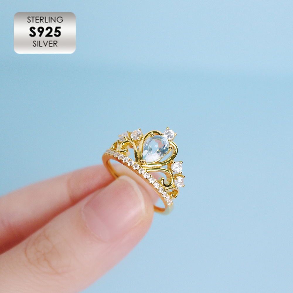 Anillo de compromiso de plata de ley 925 chapado en oro amarillo de 18 quilates