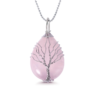 Jeulia Unconditional Love Winding <b>Tree</b> Natural Rose Quartz Crystal <b>Necklace</b> - Product Image 1
