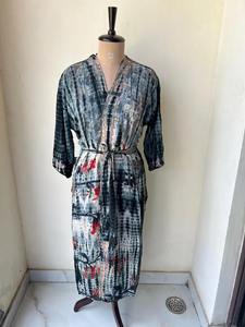 Boho <b>Tie</b> Dye Crepe Silk Robe for Women Long Lightweight 2-Piece <b>Set</b> Casual Style Belt Recycled Silk Kimono Sari Gift - Product Image 4