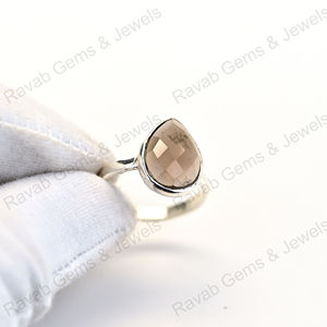 Anillo de Plata de Ley 925 con Cuarzo Ahumado en Forma de Pera, Corte Checker, para Mujer, Joyería Fina Hecha a Mano para Uso Diario, Oferta de Navidad - Product Image 4