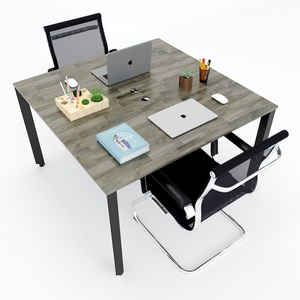 Mesa de Centro Minimalista de 2 Plazas, Sistema Trian, 120x120cm, con Patas Triangulares de Hierro y Madera de Melamina para Oficina/Espacio de Trabajo - HBTA011 - Product Image 2