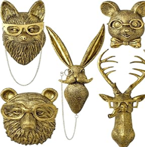 Ensemble amusant d'animaux hipsters dorés comprenant un ours, un renard et un lapin avec des lunettes. Disponible à prix de gros. - Product Image 1