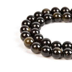 Cuentas de Piedra Obsidiana con Brillo Dorado, Hilo de Cuentas de Piedra, Joyería de Piedra, Gema Suave Suelta, Collar Curativo, Cristal Natural al por Mayor - Product Image 2