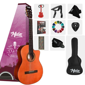 Guitarra Clásica Midex CG-390BR de 39 Pulgadas 4/4, Mástil de Sapele, Acabado Brillante, Varilla de Ajuste, Madera de Abeto, Cutaway, Funda y Correa - Product Image 1