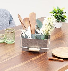 โลหะชุบสังกะสี 4 ช่องช้อนส้อม Handle บ้านครัวร้านอาหารตะกร้าเสิร์ฟปิกนิก Caddy - Product Image 2