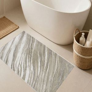 Tapis de bain et de douche rectangulaire Laina 70x120cm en coton recyclé jacquard à motif abstrait, fabriqué en Turquie - Product Image 1