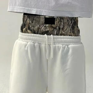 Custom Double-Waisted <b>Men's</b> Sweatpants Cotton Acid Wash with Rhinestones Knitted <b>Shorts</b> - Product Image 4
